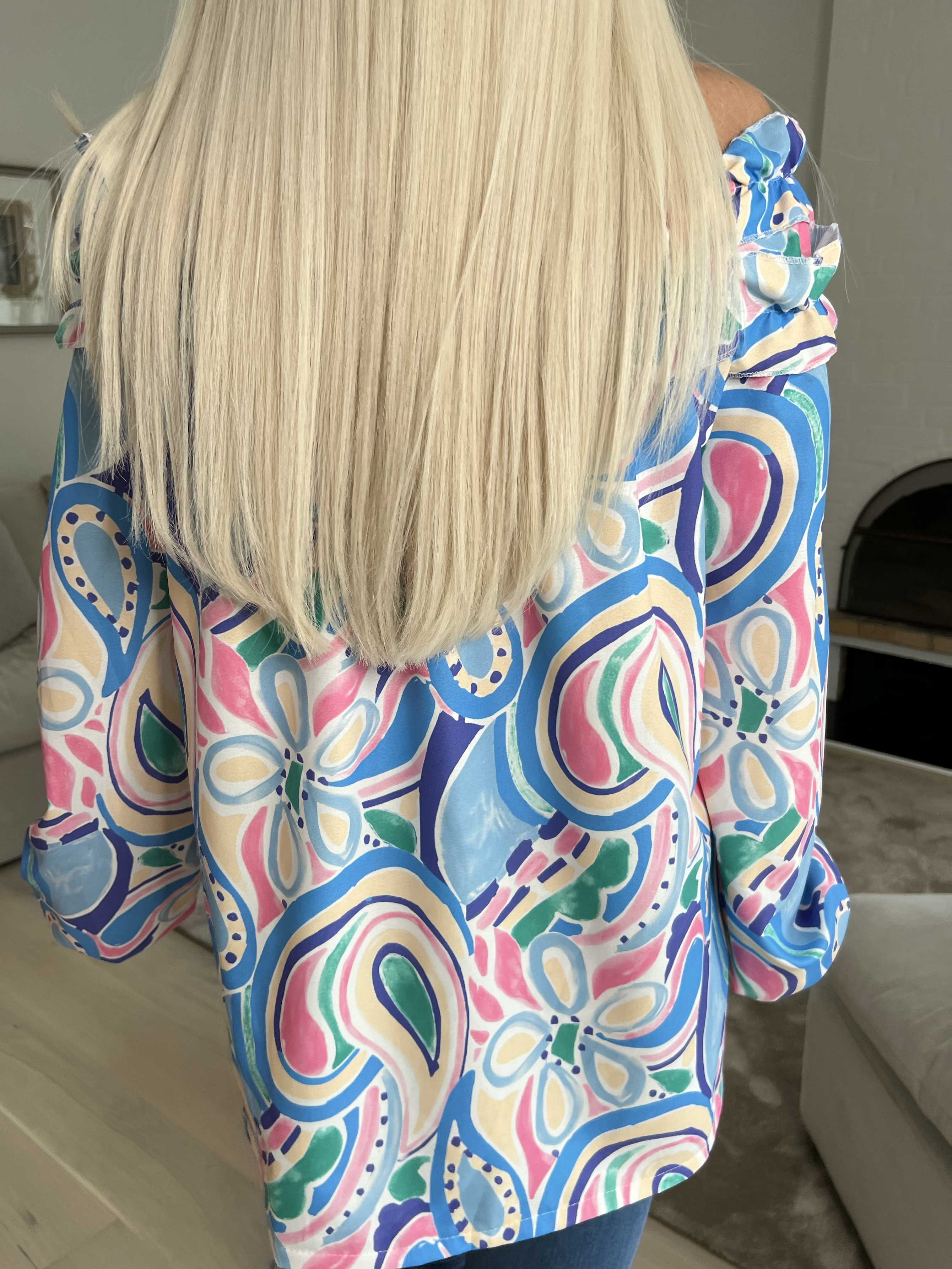 Chili Pattern - Langærmet mønstret tunika med flæser